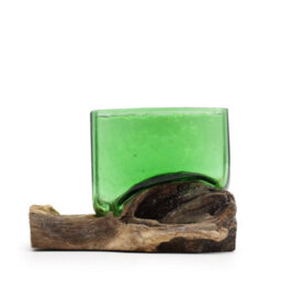 Square Recycled Glass Bowl With Wooden Base Modern Decoration - thumbnail 1
