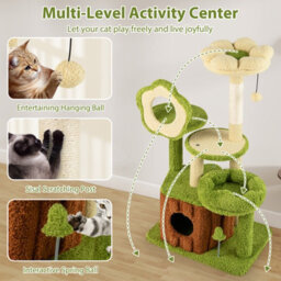 Costway Multi-Level Kitty Tower Cute Cat Tree For Adult Cats With Condo-Green - thumbnail 7