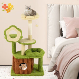 Costway Multi-Level Kitty Tower Cute Cat Tree For Adult Cats With Condo-Green - thumbnail 4