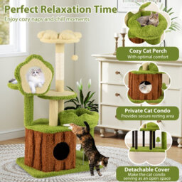 Costway Multi-Level Kitty Tower Cute Cat Tree For Adult Cats With Condo-Green - thumbnail 6