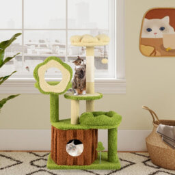 Costway Multi-Level Kitty Tower Cute Cat Tree For Adult Cats With Condo-Green - thumbnail 3