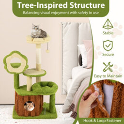 Costway Multi-Level Kitty Tower Cute Cat Tree For Adult Cats With Condo-Green - thumbnail 8