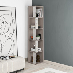 Decortie Piano Modern Corner Bookcase Shelving Unit Tall Display Unit Corner Shelf Mocha Grey, Gold Marble Effect 158.9Cm