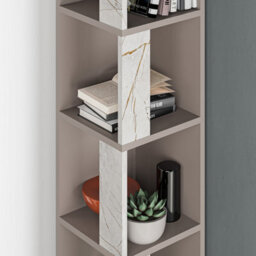 Decortie Piano Modern Corner Bookcase Display Unit Mocha Grey, Gold Marble Effect Tall 158.9Cm - thumbnail 4