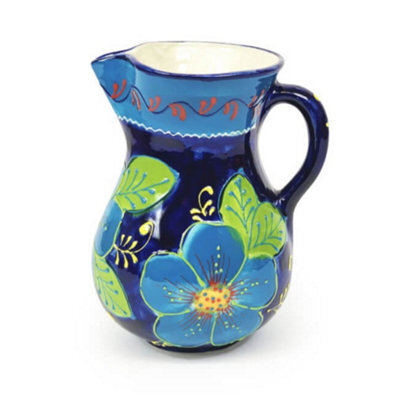 Verano Spanish Ceramics Classic Spanish Hand Painted Pattern Home Decor Large Pourer Jug 2L Blue Flower - image 1