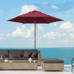 Outsunny 2.5M Wood Garden Parasol Sun Shade Patio Outdoor Wooden Umbrella Canopy - thumbnail 1