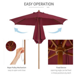 Outsunny 2.5M Wood Garden Parasol Sun Shade Patio Outdoor Wooden Umbrella Canopy - thumbnail 5