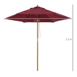 Outsunny 2.5M Wood Garden Parasol Sun Shade Patio Outdoor Wooden Umbrella Canopy - thumbnail 3