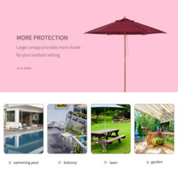 Outsunny 2.5M Wood Garden Parasol Sun Shade Patio Outdoor Wooden Umbrella Canopy - thumbnail 6