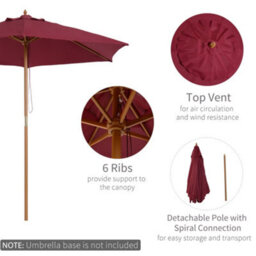 Outsunny 2.5M Wood Garden Parasol Sun Shade Patio Outdoor Wooden Umbrella Canopy - thumbnail 4