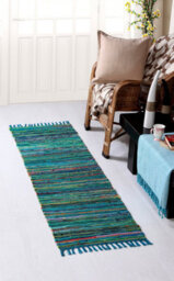 Second Nature Online Festival Recycled Cotton Blend Rag Rug In Varied Colourways Indoor And Outdoor Use / 60 Cm X 90 Cm / Blue - thumbnail 3
