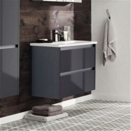 Clifton Bathroom 2-Drawer Wall Hung Vanity Unit With Basin 800mm Wide - Storm Grey Gloss - (Urban) - Brassware Not Included - thumbnail 2