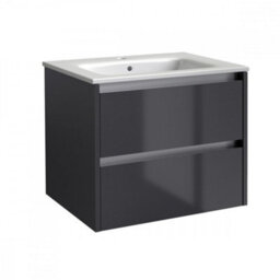 Clifton Bathroom 2-Drawer Wall Hung Vanity Unit With Basin 800mm Wide - Storm Grey Gloss - (Urban) - Brassware Not Included - thumbnail 1