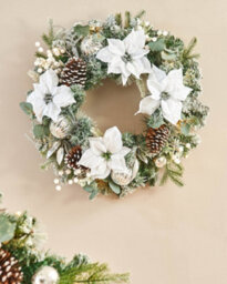 Werchristmas 60 Cm Pre-Lit Frosted Silver And White Decorated Artificial Christmas Wreath, 20 Warm White Leds - thumbnail 2
