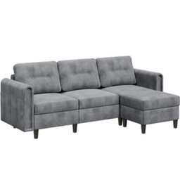 Yaheetech Corduroy Sofa With Ottoman, L-Shaped Sectional Sofa Couch With Side Pockets Or Small Spaces, Light Gray - thumbnail 2