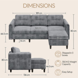 Yaheetech Corduroy Sofa With Ottoman, L-Shaped Sectional Sofa Couch With Side Pockets Or Small Spaces, Light Gray - thumbnail 3