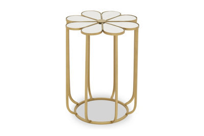 Orsina Distinctive Petal Side Table With Mirrored Top, Gold Finish Bedside Table, Botanical Design Nesting Table - image 1