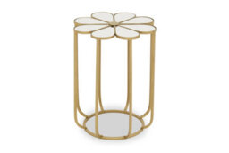 Orsina Distinctive Petal Side Table With Mirrored Top, Gold Finish Bedside Table, Botanical Design Nesting Table