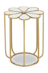 Orsina Distinctive Petal Side Table With Mirrored Top, Gold Finish Bedside Table, Botanical Design Nesting Table - thumbnail 2