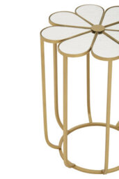 Orsina Distinctive Petal Side Table With Mirrored Top, Gold Finish Bedside Table, Botanical Design Nesting Table - thumbnail 3