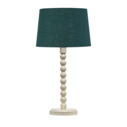 First Choice Lighting Bobbin - Ivory Lamp With Dark Green & Gold Shade - thumbnail 1