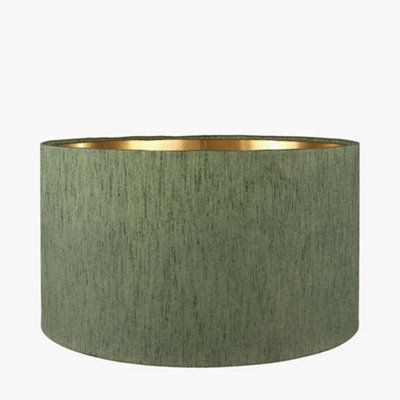 Pacific Lifestyle 30Cm Green Slubbed Table Lampshade Faux Silk Gold Lined Cylinder Lamp Shade - image 1