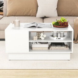 86Cm Rectangular Coffee Table Modern Center Table With Shelves - thumbnail 3