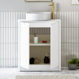 Royal Bathrooms Avenza 600mm Matt White Floor Standing Bathroom Vanity Unit 2 Door With Art Round Basin - thumbnail 5