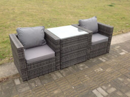 Fimous Rattan Sofa Arm Chair Footstool Garden Patio Furniture Set Bistro Set With Coffee Table 2 Seater - thumbnail 4