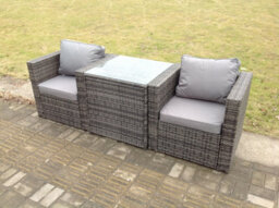 Fimous Rattan Sofa Arm Chair Footstool Garden Patio Furniture Set Bistro Set With Coffee Table 2 Seater - thumbnail 3