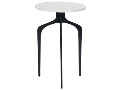 Beliani 36Cm Round Side Table - White Marble Top With Black Metal Legs - image 1
