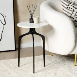 Beliani 36Cm Round Side Table - White Marble Top With Black Metal Legs - thumbnail 2
