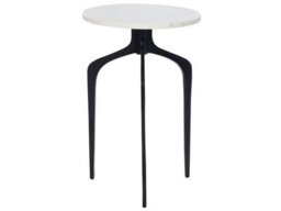 Beliani 36Cm Round Side Table - White Marble Top With Black Metal Legs - thumbnail 1