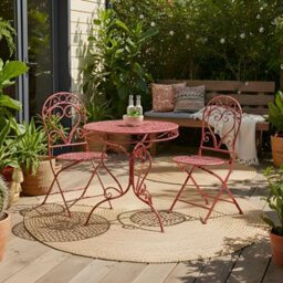 Wyld And Coco Gardenglow Burgundy Outdoor Bistro Table With Scrollwork - Round 70Cm. - thumbnail 2