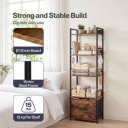 Levede Bookcase Drawer 5 Tier Slim Book Shelf Storage Unit Living Room Brown - thumbnail 6