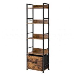 Levede Bookcase Drawer 5 Tier Slim Book Shelf Storage Unit Living Room Brown - thumbnail 2