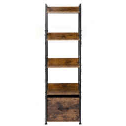 Levede Bookcase Drawer 5 Tier Slim Book Shelf Storage Unit Living Room Brown - thumbnail 3