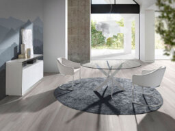 Angel Cerda Elegant Round Tempered Glass Dining Table With White Steel Legs - thumbnail 2