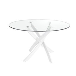 Angel Cerda Elegant Round Tempered Glass Dining Table With White Steel Legs - thumbnail 1