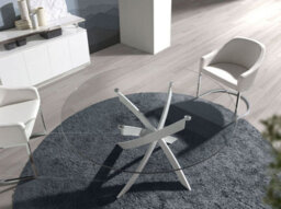 Angel Cerda Elegant Round Tempered Glass Dining Table With White Steel Legs - thumbnail 3