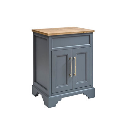 Homestylestore Light Grey And Oak 645mm Bathroom Vanity Unit And Brushed Brass T Bar Handles - image 1