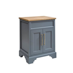 Homestylestore Light Grey And Oak 645mm Bathroom Vanity Unit And Brushed Brass T Bar Handles - thumbnail 1