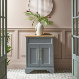 Homestylestore Light Grey And Oak 645mm Bathroom Vanity Unit And Brushed Brass T Bar Handles - thumbnail 3