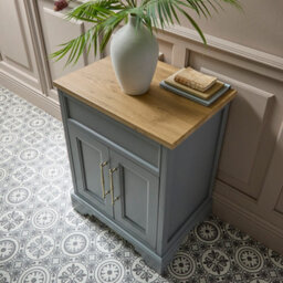 Homestylestore Light Grey And Oak 645mm Bathroom Vanity Unit And Brushed Brass T Bar Handles - thumbnail 4