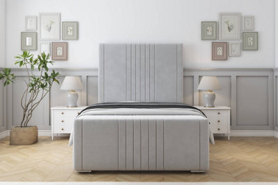 "Sloomy Harrington Silver Plush Bed Frame With Mattress With 50"" Upholstered Headboard 3' Single" - image 1