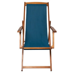 Charles Bentley Folding Fsc Eucalyptus Wooden Deck Chair Beach Sun Lounger Teal - thumbnail 2