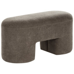 Wyld And Coco Aurora Boucle Bench Pouffe Brown With Wide Larch Wood Legs, Compact Oval Seat W88 X D39 X H46Cm - thumbnail 1
