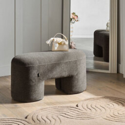 Wyld And Coco Aurora Boucle Bench Pouffe Brown With Wide Larch Wood Legs, Compact Oval Seat W88 X D39 X H46Cm - thumbnail 2