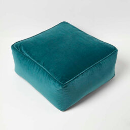 Homescapes Teal Green Velvet Pouffe Bean Cube - thumbnail 3