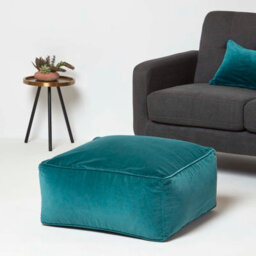 Homescapes Teal Green Velvet Pouffe Bean Cube - thumbnail 2